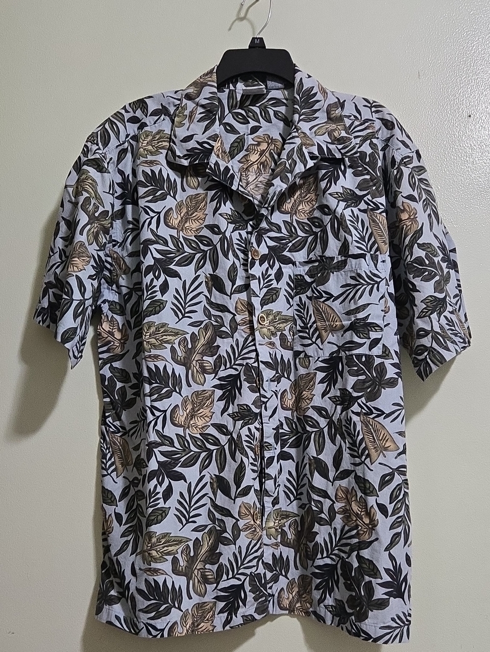 OP Sport Men's Short-Sleeve Tropical Leaf Button Up Shirt